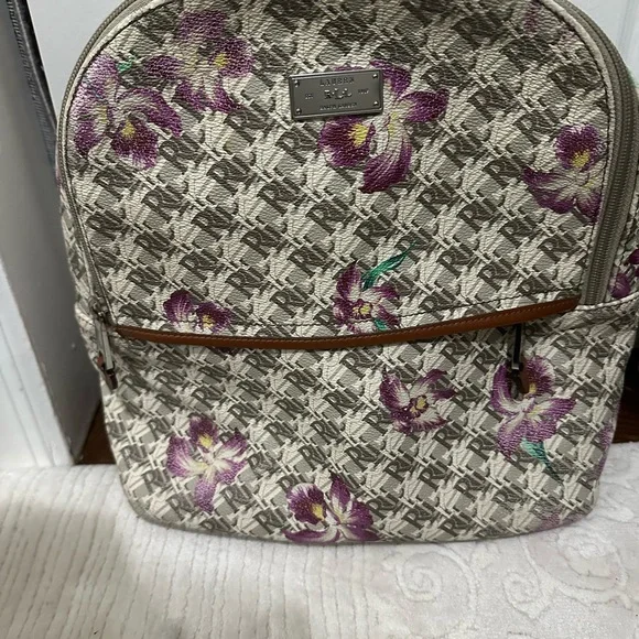 Ralph Lauren Gray and Purple Floral Backpack Brand New- Ralph Lauren Floral Belknap Backpack | eBay main image 3